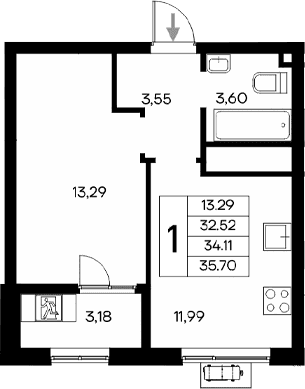 1-комн., 32.43 м²