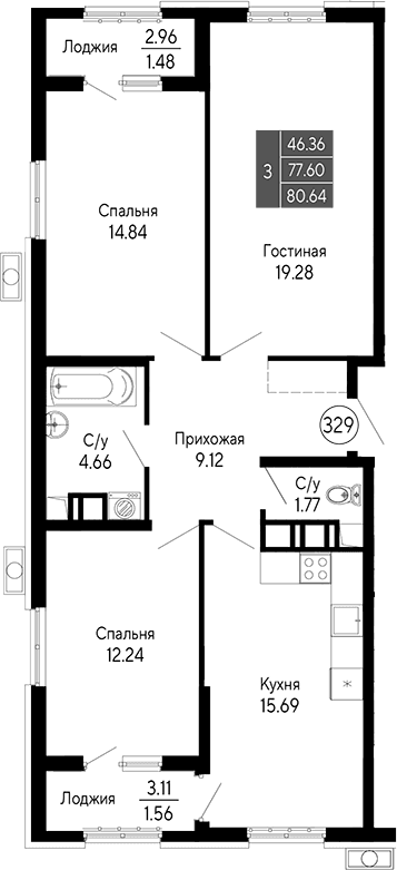 4-комн., 77.6 м²