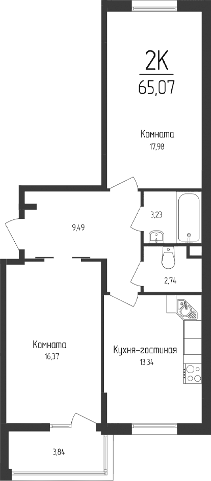 2-комн., 63.15 м²