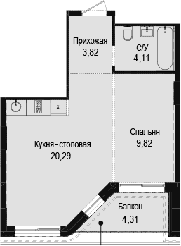1-комн., 38.04 м²
