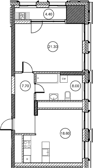 1-комн., 55.4 м²