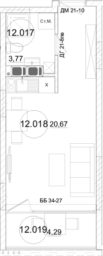 Студия, 24.44 м²