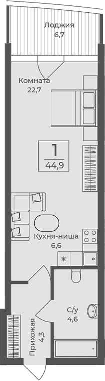 Студия, 38.2 м²
