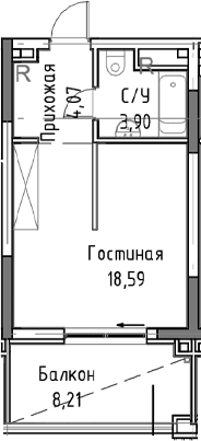 Студия, 32.31 м²
