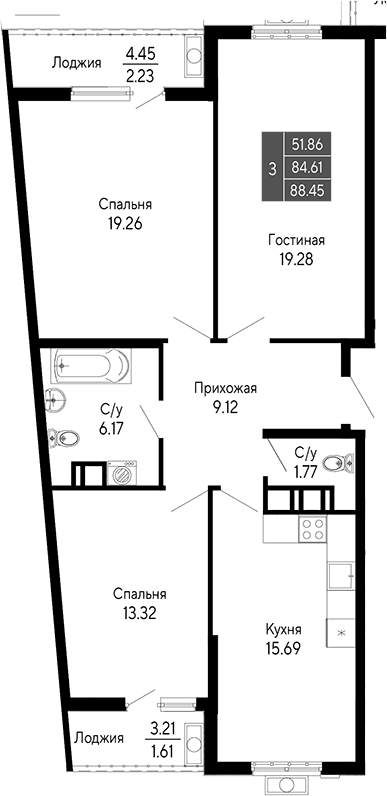 4-комн., 84.61 м²