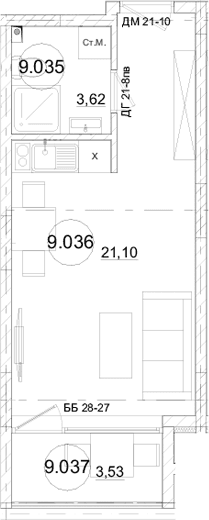 Студия, 24.72 м²