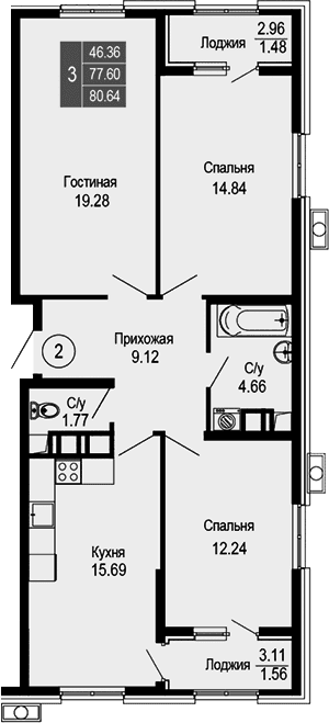 4-комн., 77.6 м²