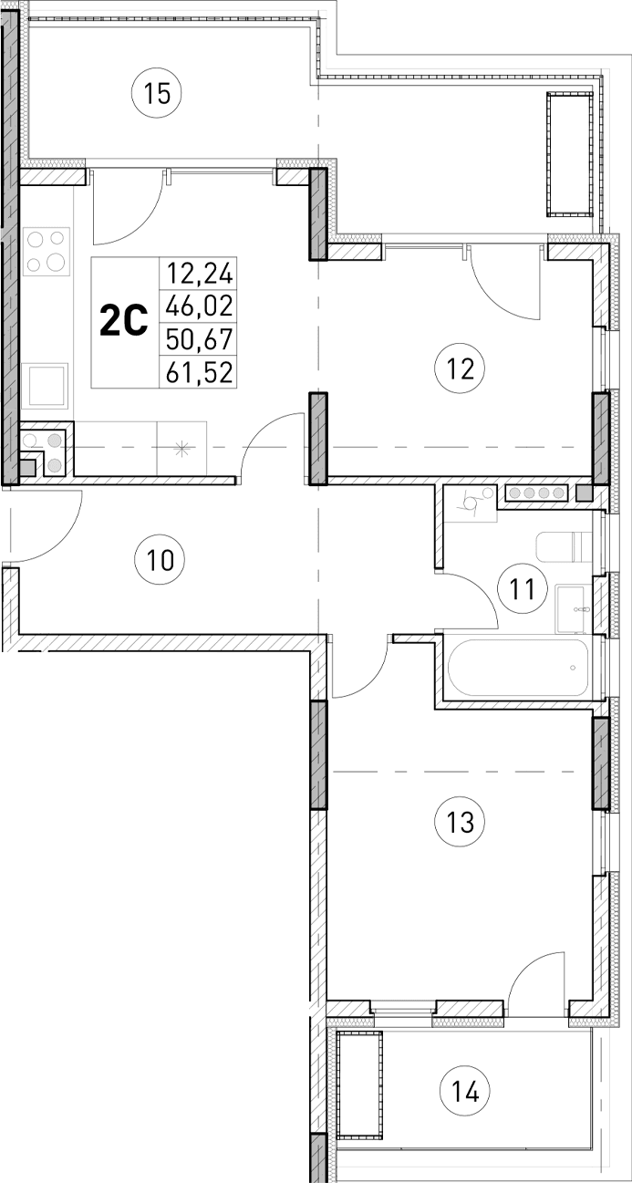 1-комн., 46.02 м²