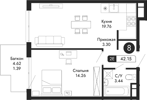 2-комн., 40.76 м²