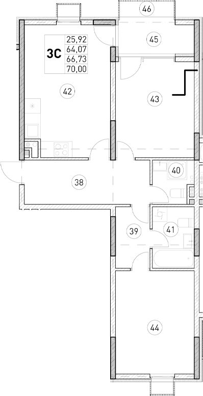 2-комн., 64.07 м²