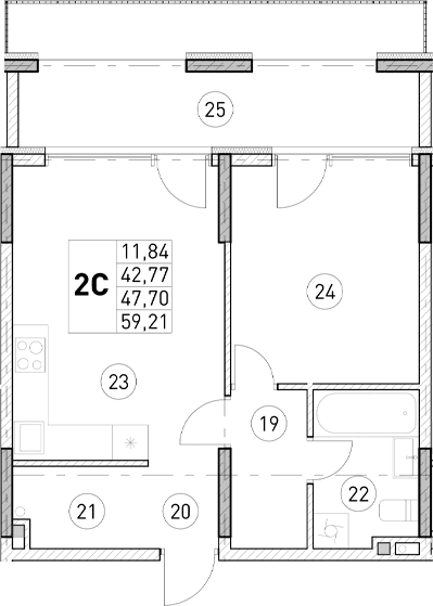 2-комн., 42.77 м²