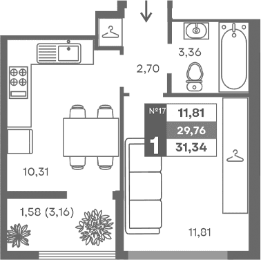 1-комн., 28.18 м²