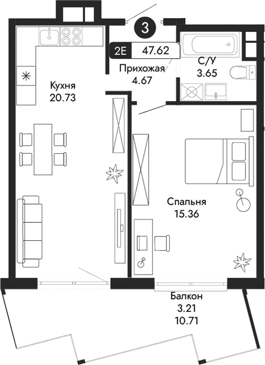 2-комн., 44.41 м²