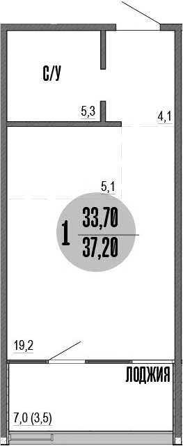 Студия, 33.7 м²