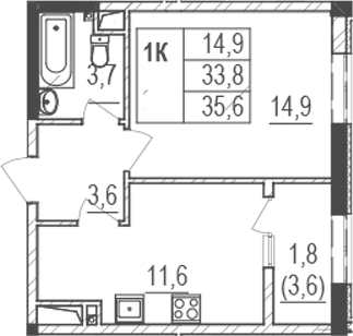 2-комн., 33.8 м²