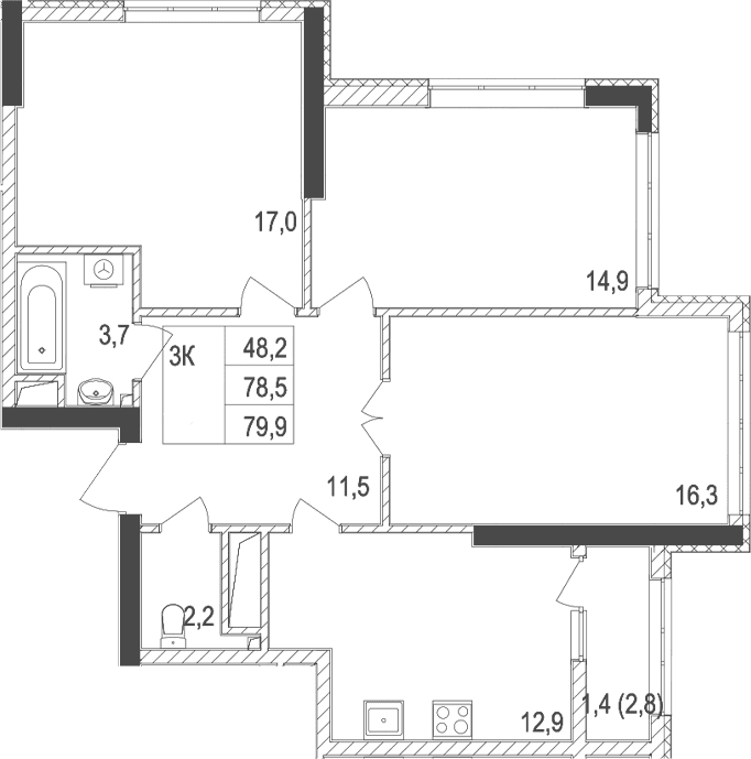 3-комн., 78.5 м²