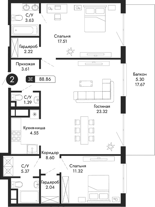 3-комн., 83.56 м²