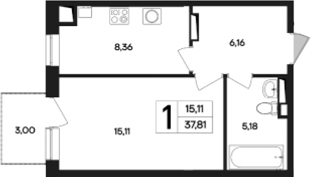 1-комн., 34.81 м²