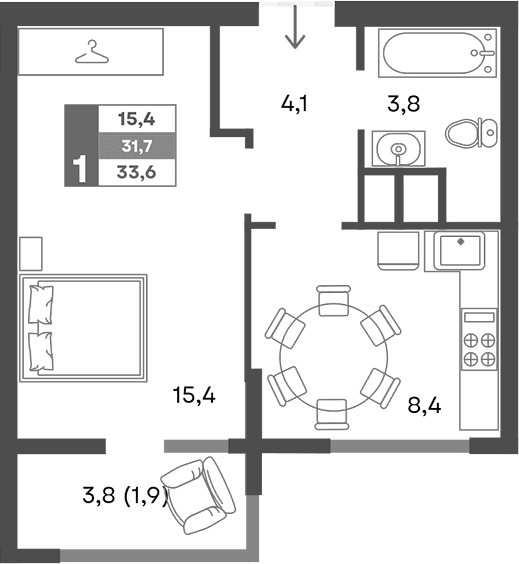 2-комн., 31.7 м²