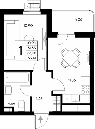 1-комн., 31.35 м²