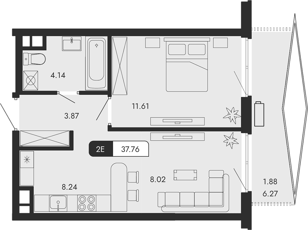2-комн., 35.88 м²