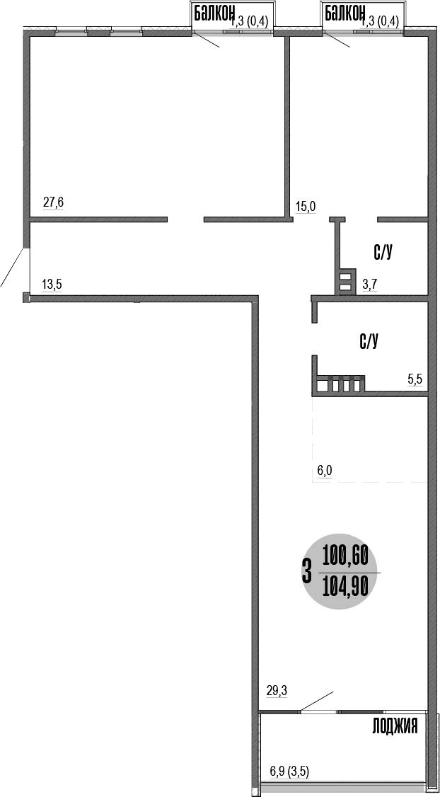 3-комн., 100.6 м²
