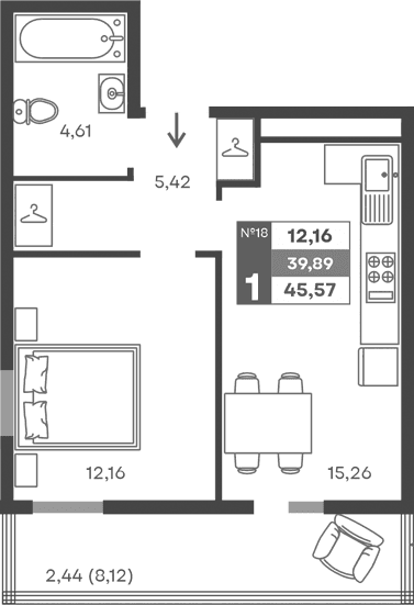 1-комн., 37.45 м²