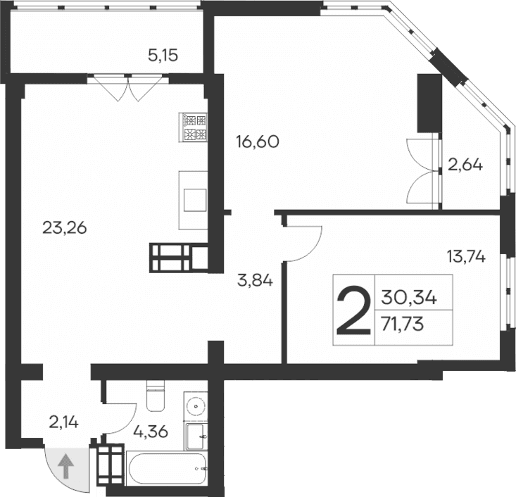2-комн., 63.94 м²