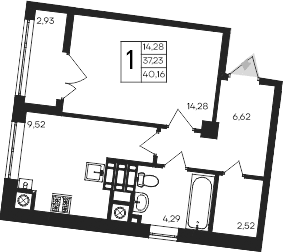 1-комн., 37.23 м²