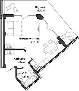 Студия, 41.63 м²