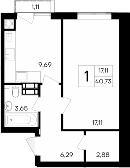 1-комн., 39.62 м²
