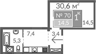 1-комн., 30.6 м²
