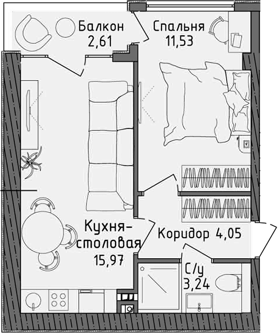 2-комн., 34.79 м²
