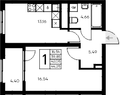 1-комн., 39.85 м²