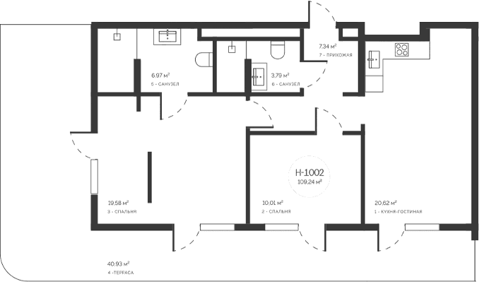 3-комн., 68.3 м²