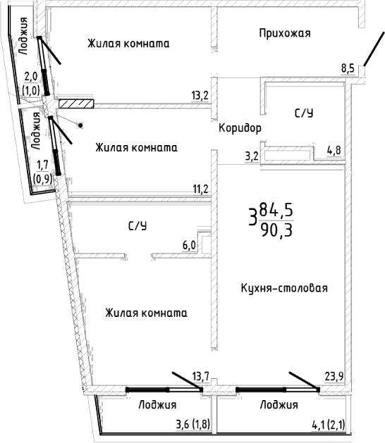 3-комн., 84.5 м²