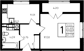 1-комн., 35.88 м²