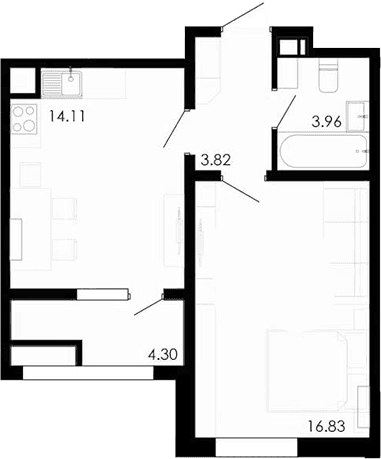 1-комн., 38.72 м²