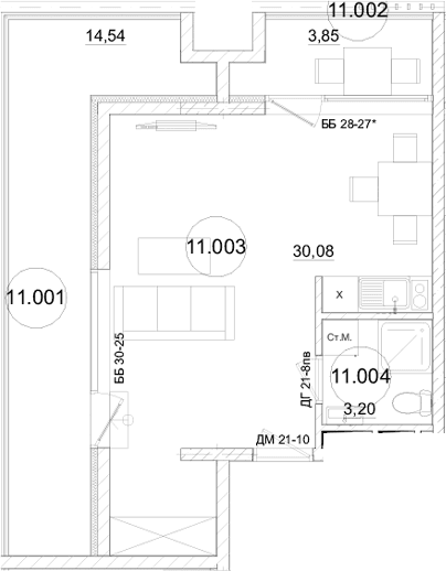 Студия, 44.21 м²