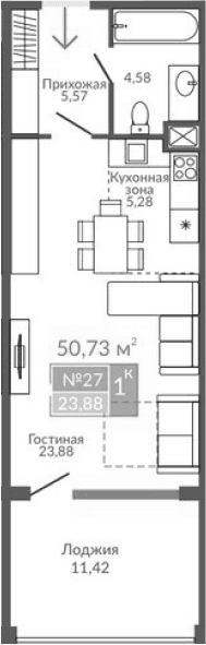Студия, 39.31 м²
