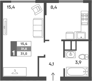 1-комн., 31.8 м²