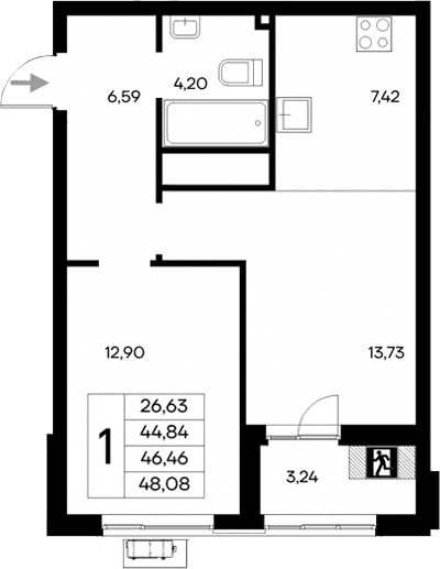 1-комн., 44.84 м²