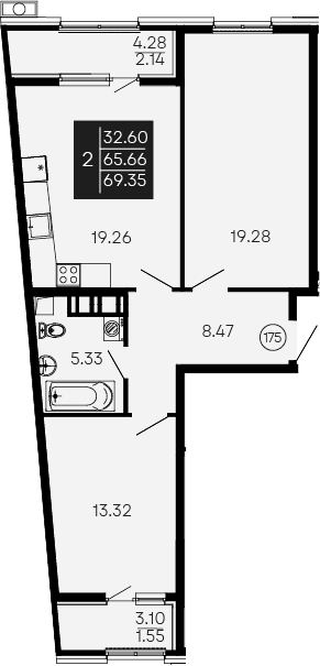 3-комн., 65.66 м²