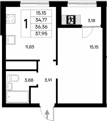 1-комн., 34.77 м²