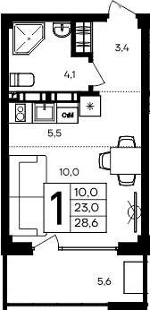 Студия, 23 м²