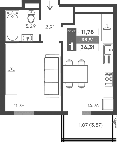 1-комн., 32.74 м²
