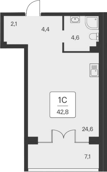 Студия, 35.7 м²
