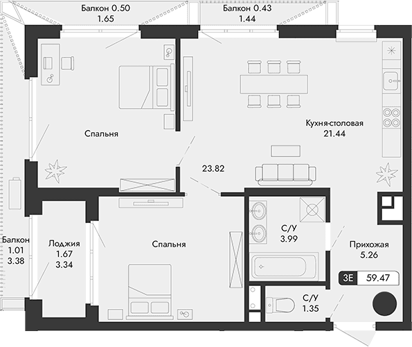 Своб. план., 55.86 м²