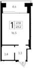 Студия, 23.2 м²