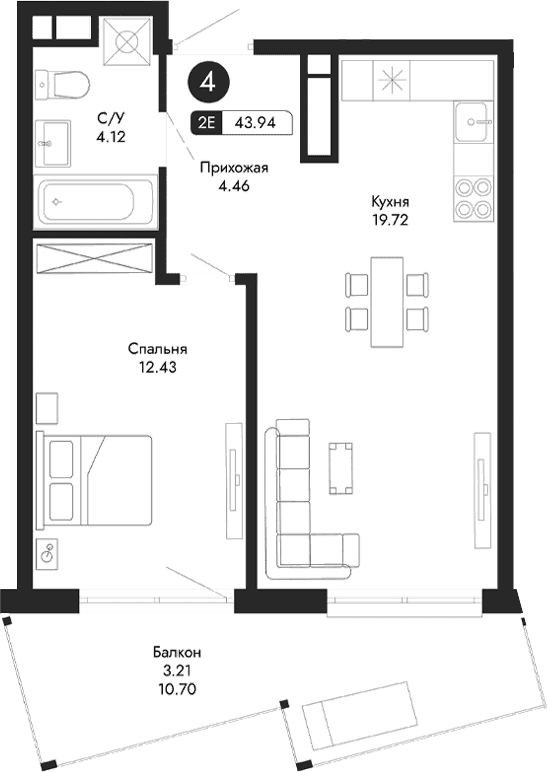 2-комн., 40.73 м²